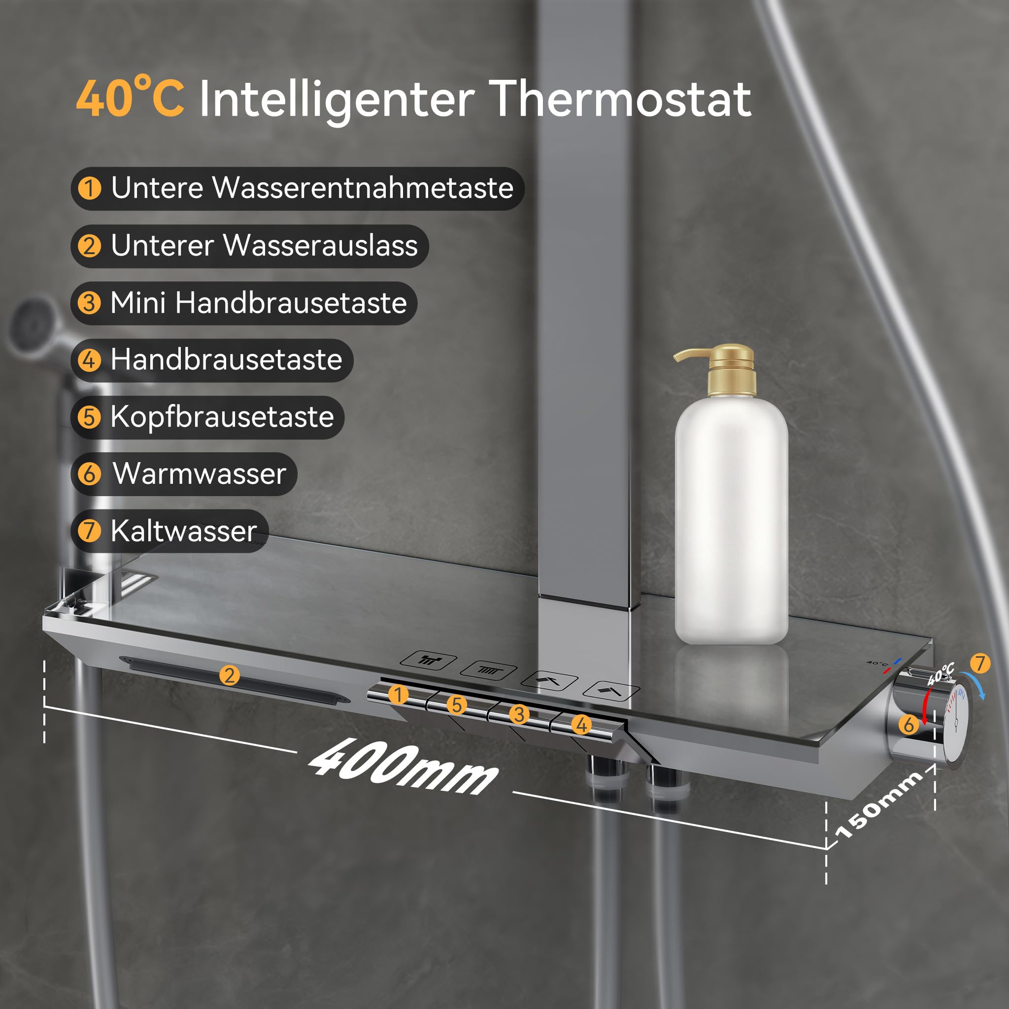 HOROW RainFlexi N2 Duschsystem Regendusche mit Thermostat