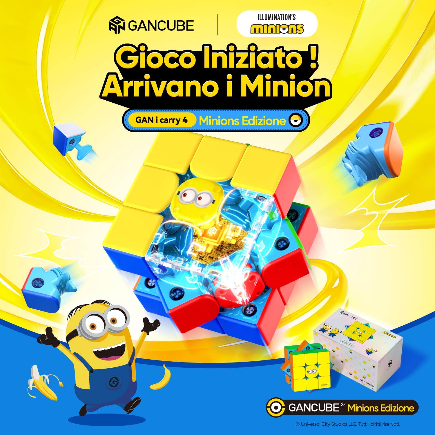 GAN icarry 4 Minions UV Cubo Professionale Smart Speed Cube magnetico 3x3 | Giocattoli Puzzle per Bambini, Adulti e Anziani, Prevengono la demenza, Scatole Regalo di alta Qualità, Oggetti da Collezione