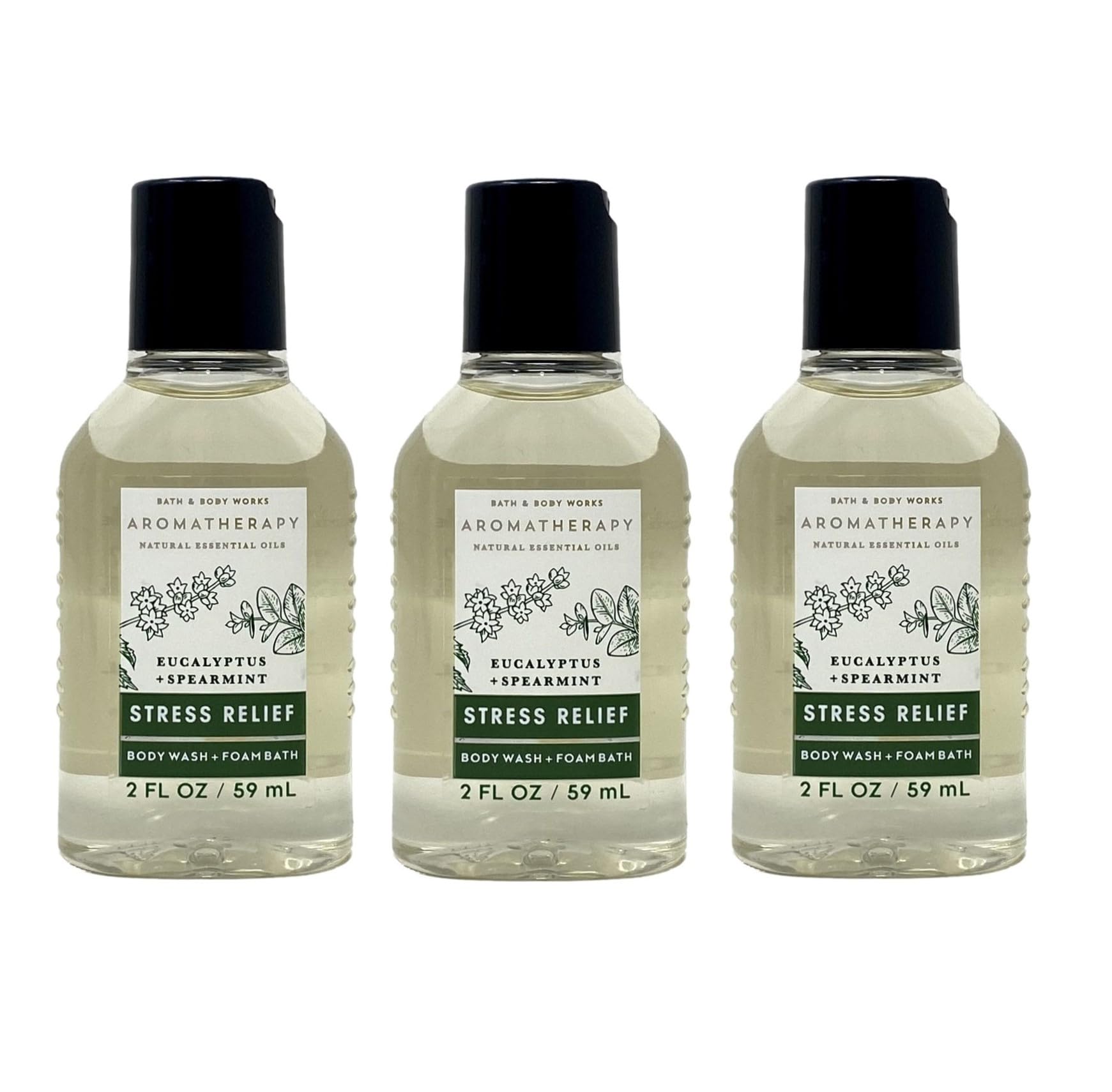 Bath & Body Works Aromatherapy Stress Relief Eucalyptus Spearmint - 3 Pack Travel Size - Body Wash.