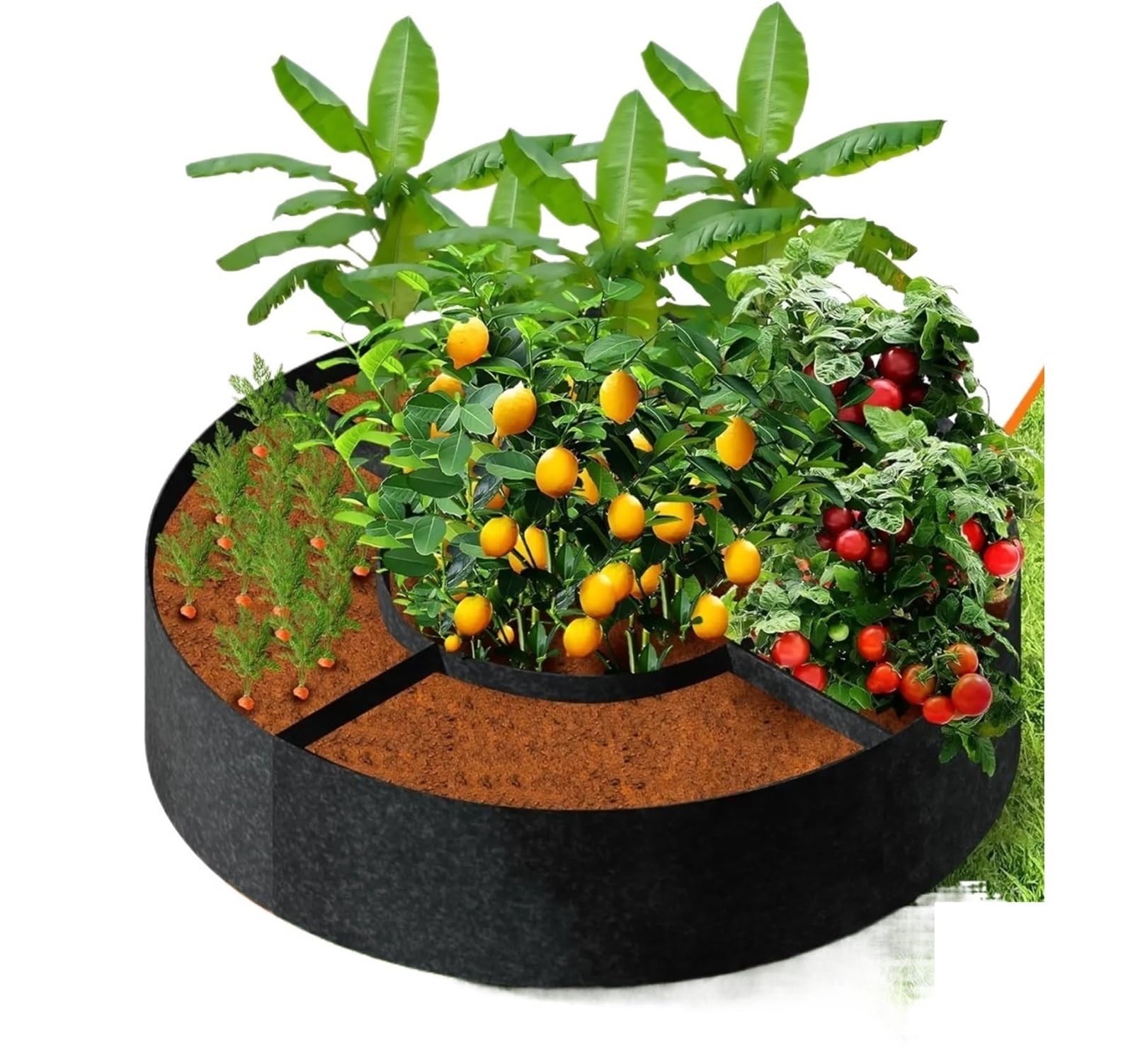 Lit de Jardin Rond en Tissu pour Balcon et Potager Urbain de Légumes et Fleurs