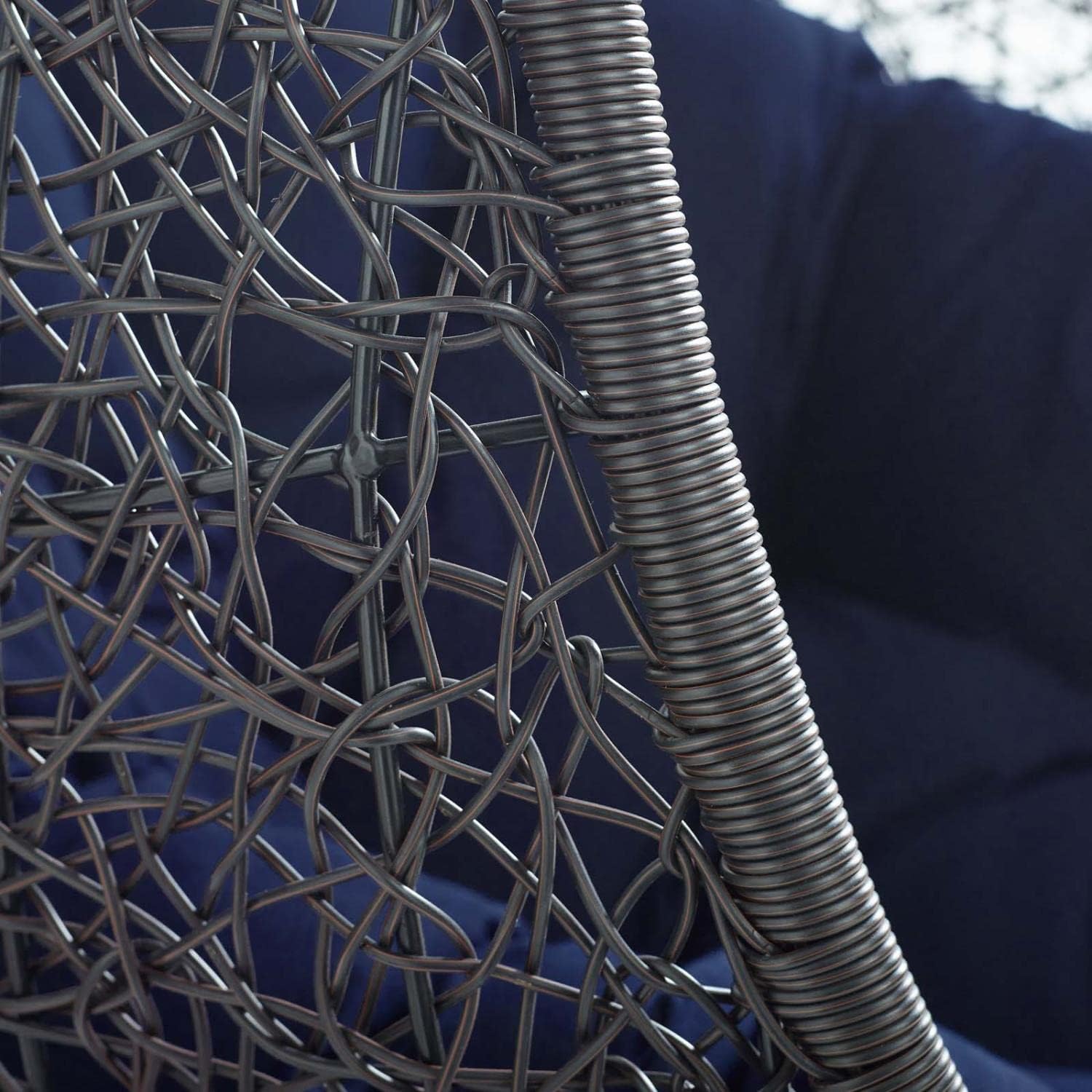 Modway EEI-3635-BLK-NAV Encase Wicker Rattan Outdoor Patio Swing Chair with Hanging Steel Chain in Black Navy