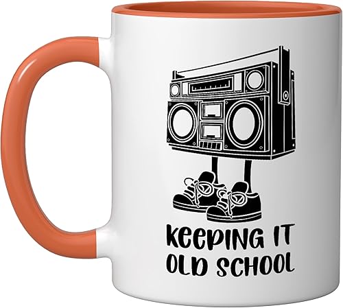 Keeping It Old School 80s 90s Retro Cassette Radio Ceramic Mug, OrangeWhite