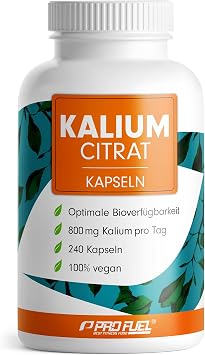 Potassium Capsules 240x – Optimal High Dose: 2240 mg Potassium Citrate per day of which 800 mg Elementary Potassium (Potassium) – High Bioavailability – Laboratory Tested with Certificate – Supply for 120 Days
