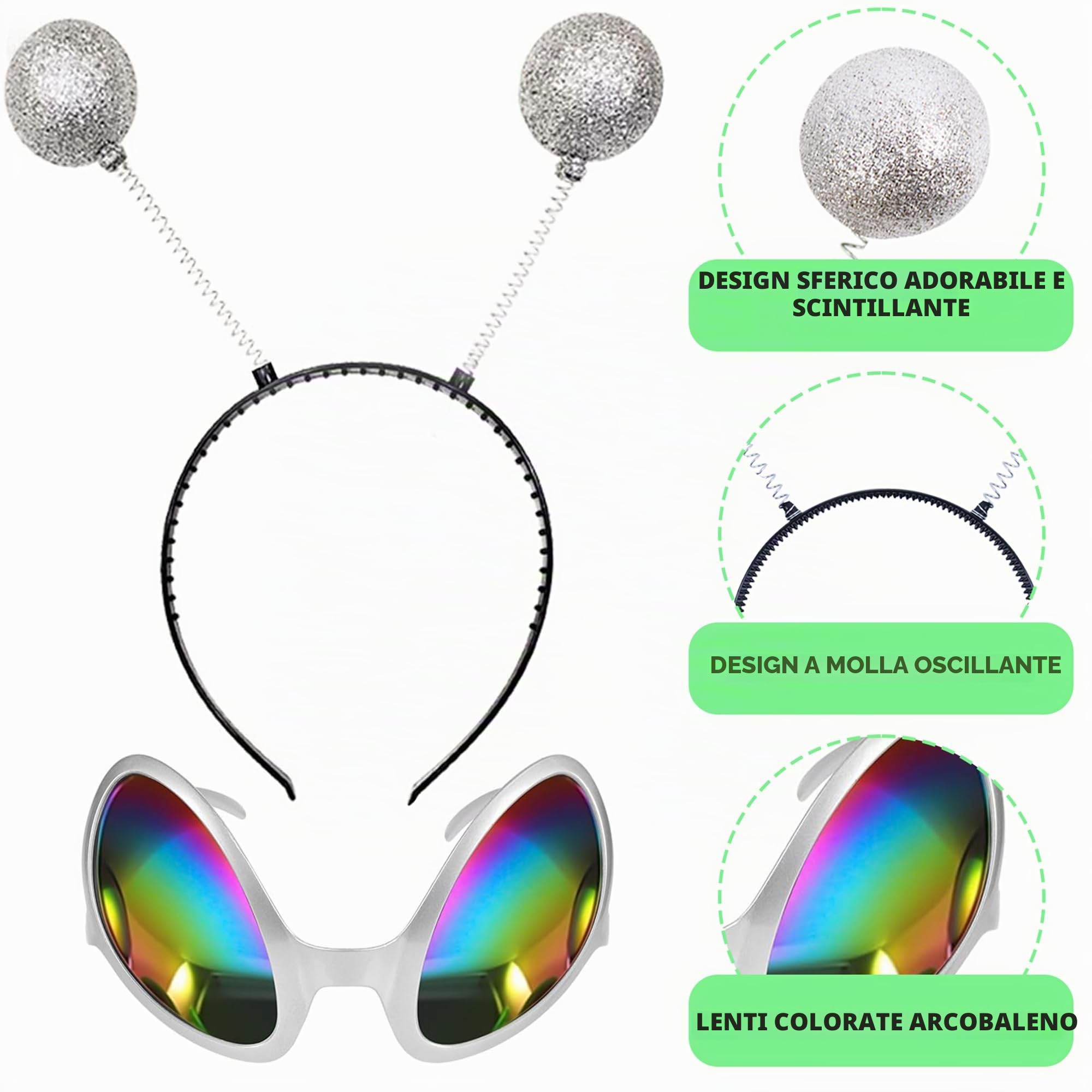 cerchietti alieni con fascia per capelli, accessori e antenne alieni, costume da donna per Halloween, per bambini e adulti