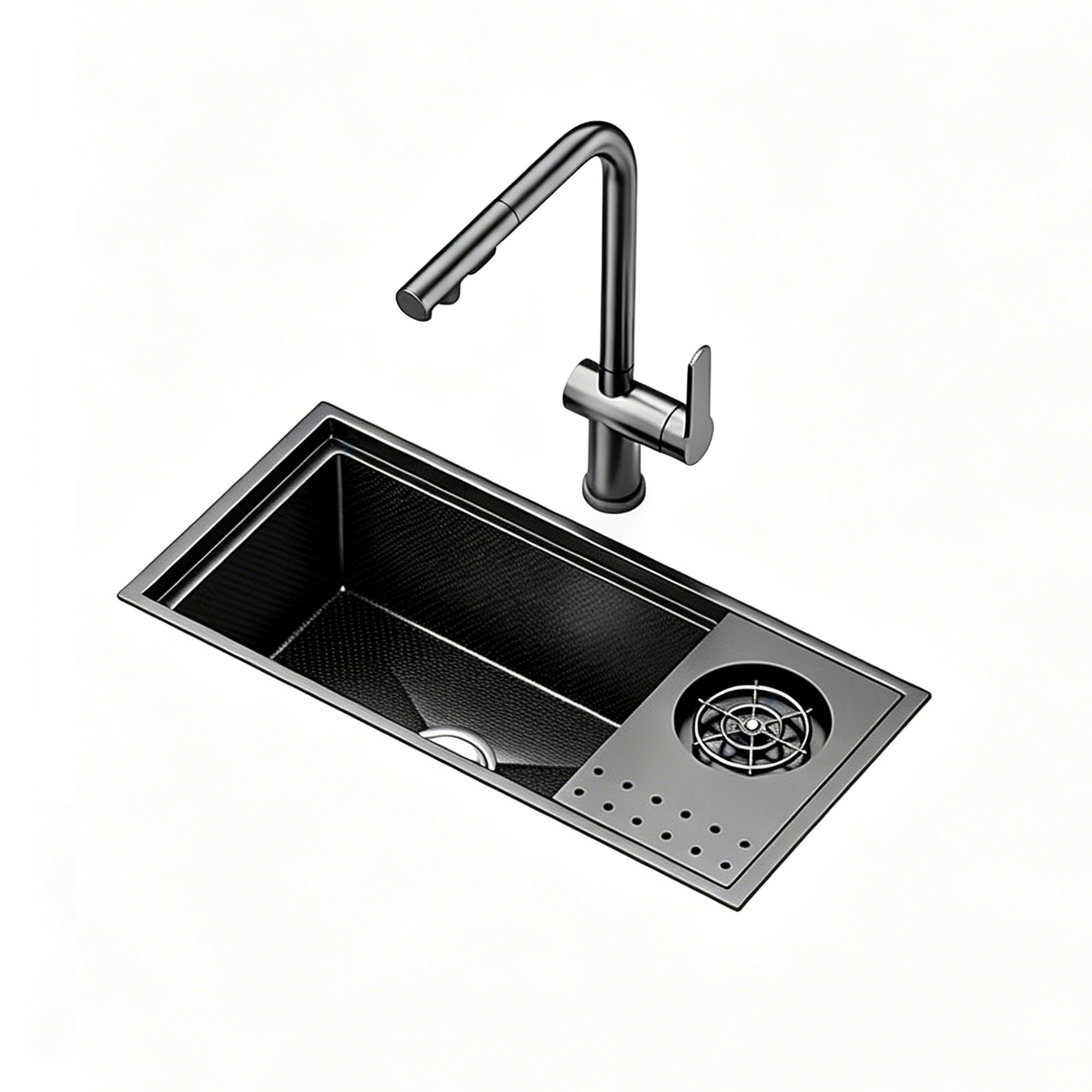 SC Stainless Steel Sink with Lid, Sink with Pull-Out Faucet(600x400mm)