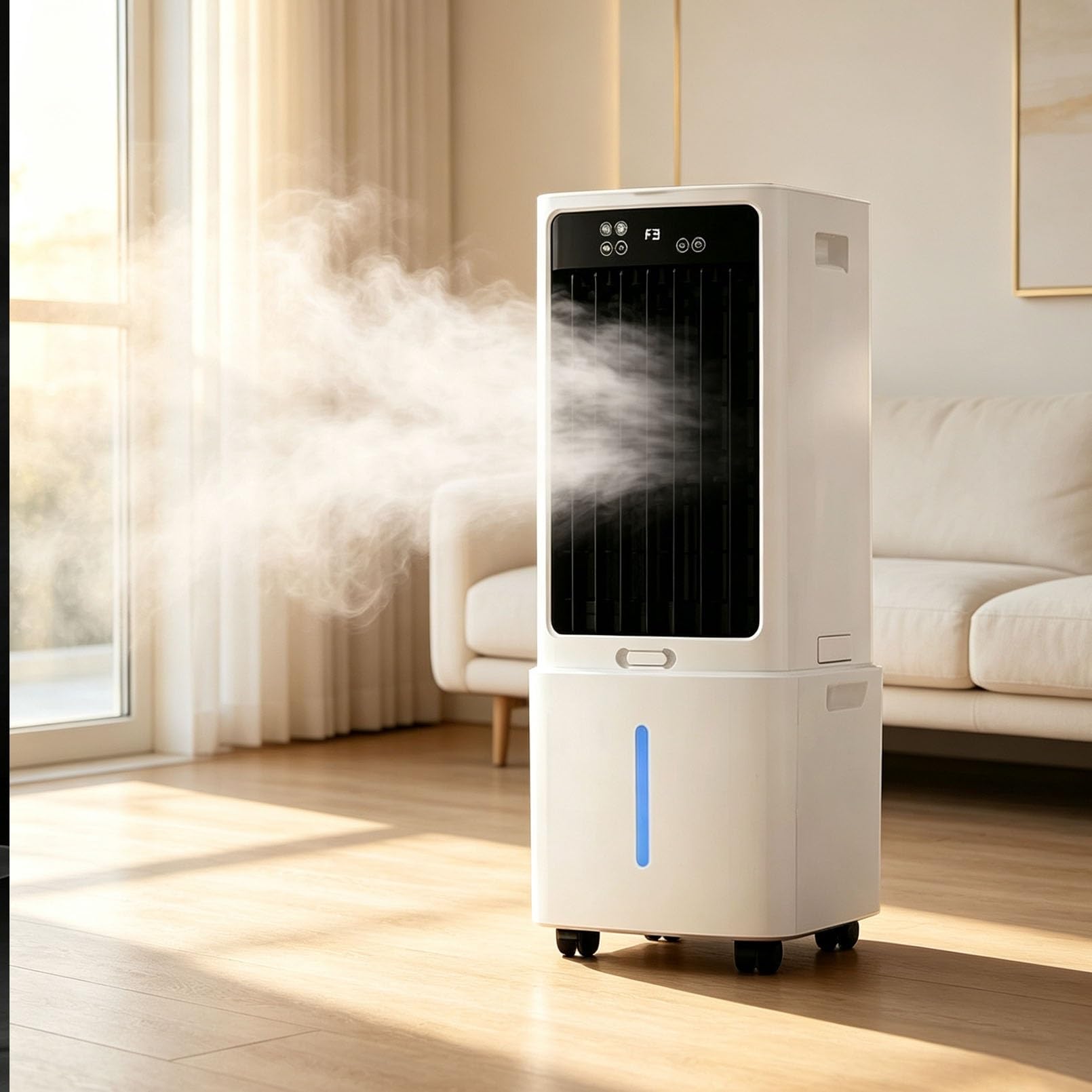 Lsoiup One Color 3-In-1 Portable Evaporative Air Cooler For Home With 12L Tank & Remote Control, Water Cooling Fan With 3 Speeds, 3 Modes, Digital Display, 12H Timer & 120° Oscillation