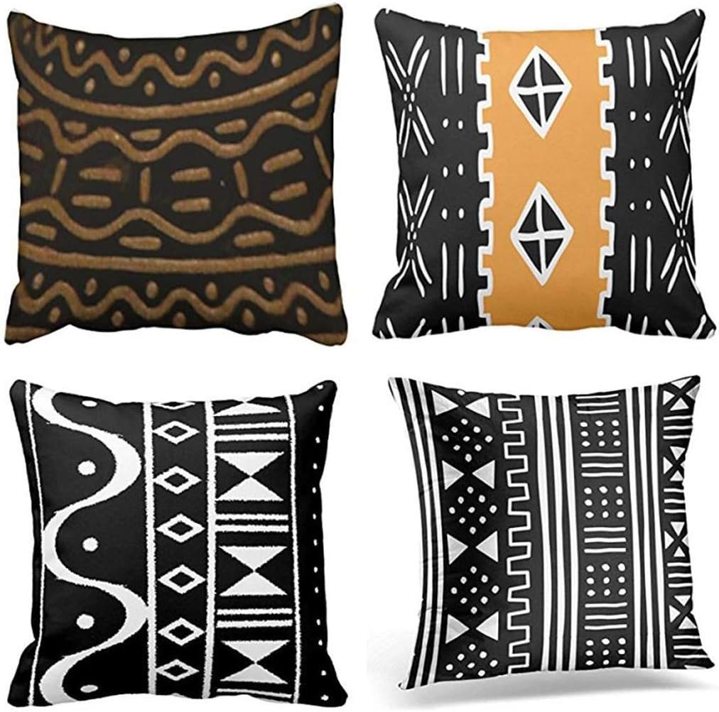 Jbralid Tribal Western Geometric Colorful Nature Color Patterns Orange Cotton Linen Indoor Decor Throw Pillow Cover Case Set of 4, 26x26 in