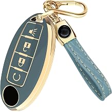 Lucrum Compatible with Nissan Key Fob Cover & Leather Keychain