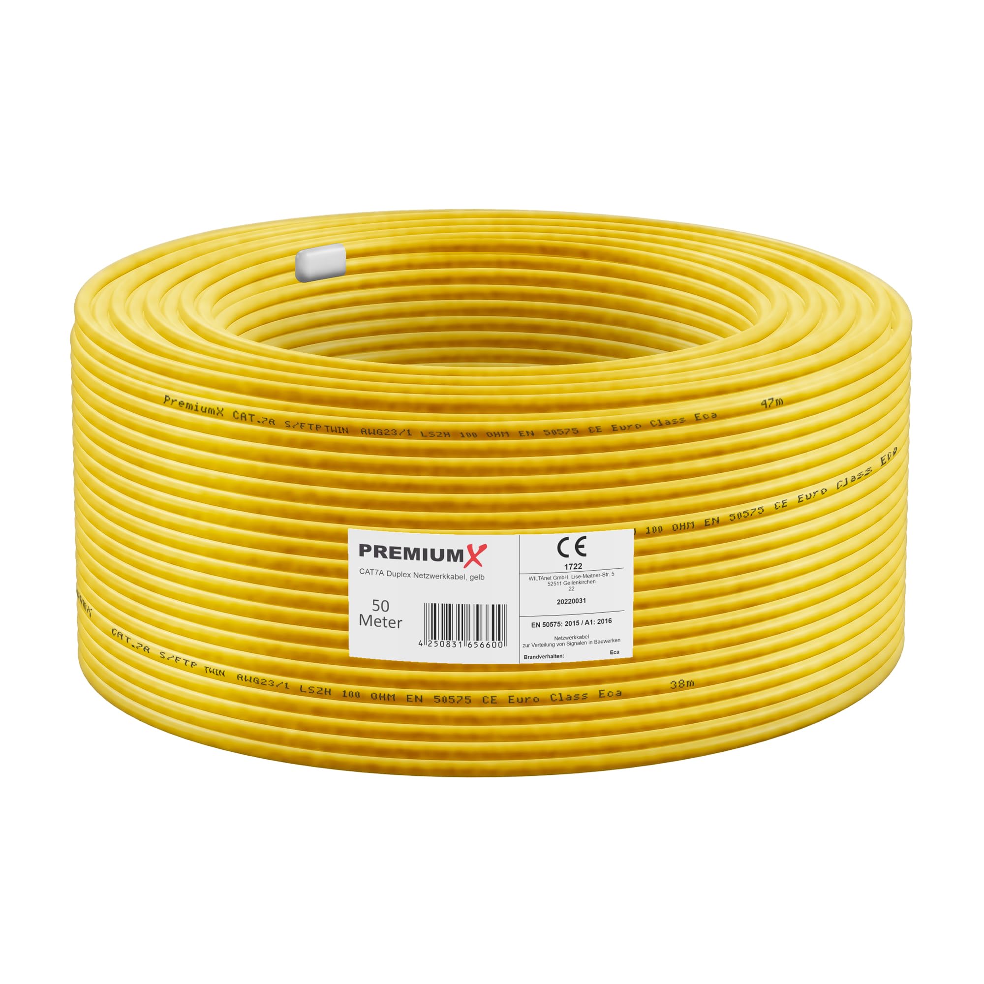 Premium X 50 m CAT 7A kabel sieciowy Duplex LAN kabel Ethernet kabel danych S/FTP PiMF PoE Cca Cat7A kabel instalacyjny