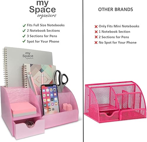 Miniatura 5 de Organizador de escritorio rosa para oficina, acrílico, con cajón, 9 compartimentos, suministros y accesorios de escritorio, soporte para bolígrafo
