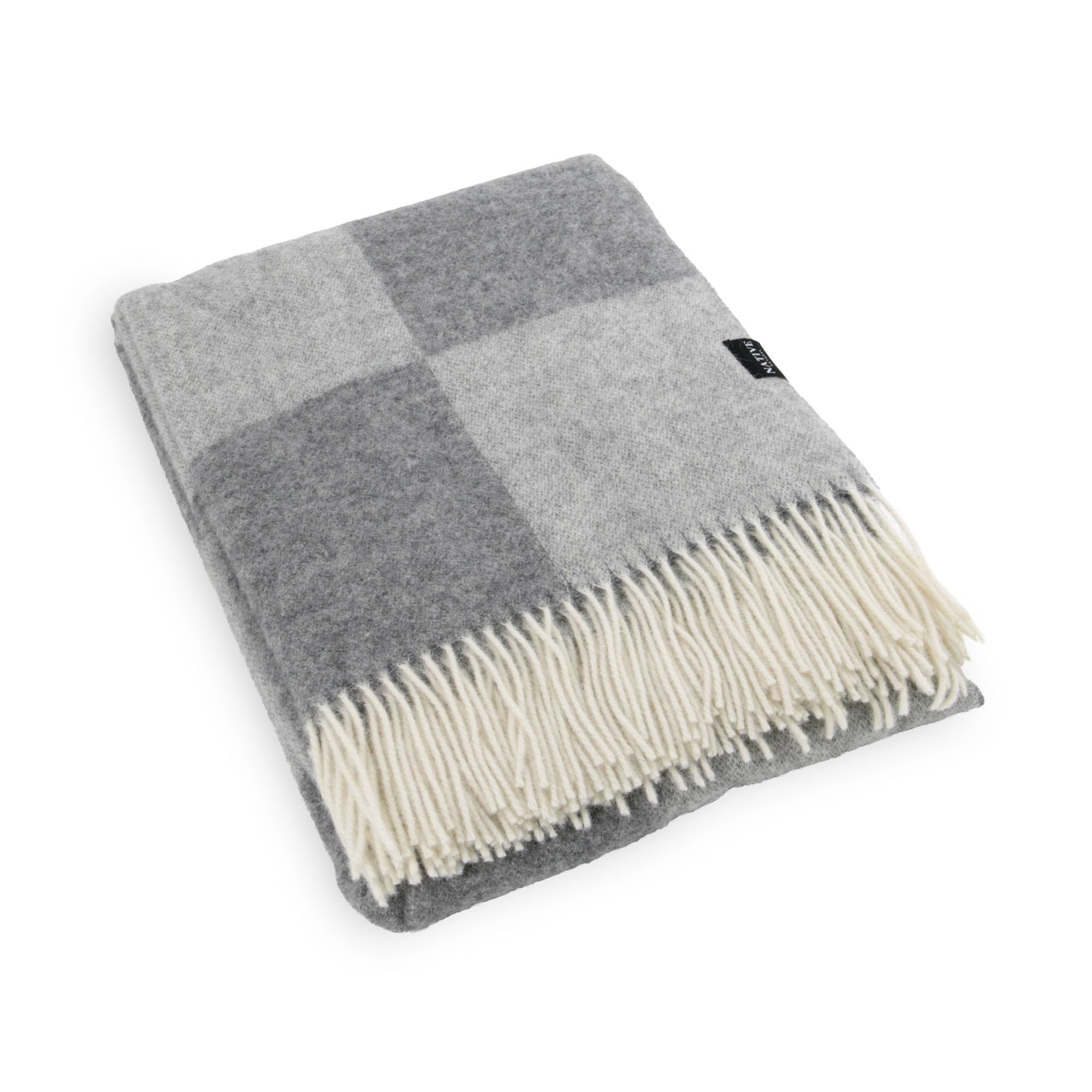 Simply Sheepskin Checkerboard Grey Wool Blanket - Wool Blanket - Jacquard Woven - New Zealand Wool Throw 140X200 Cm