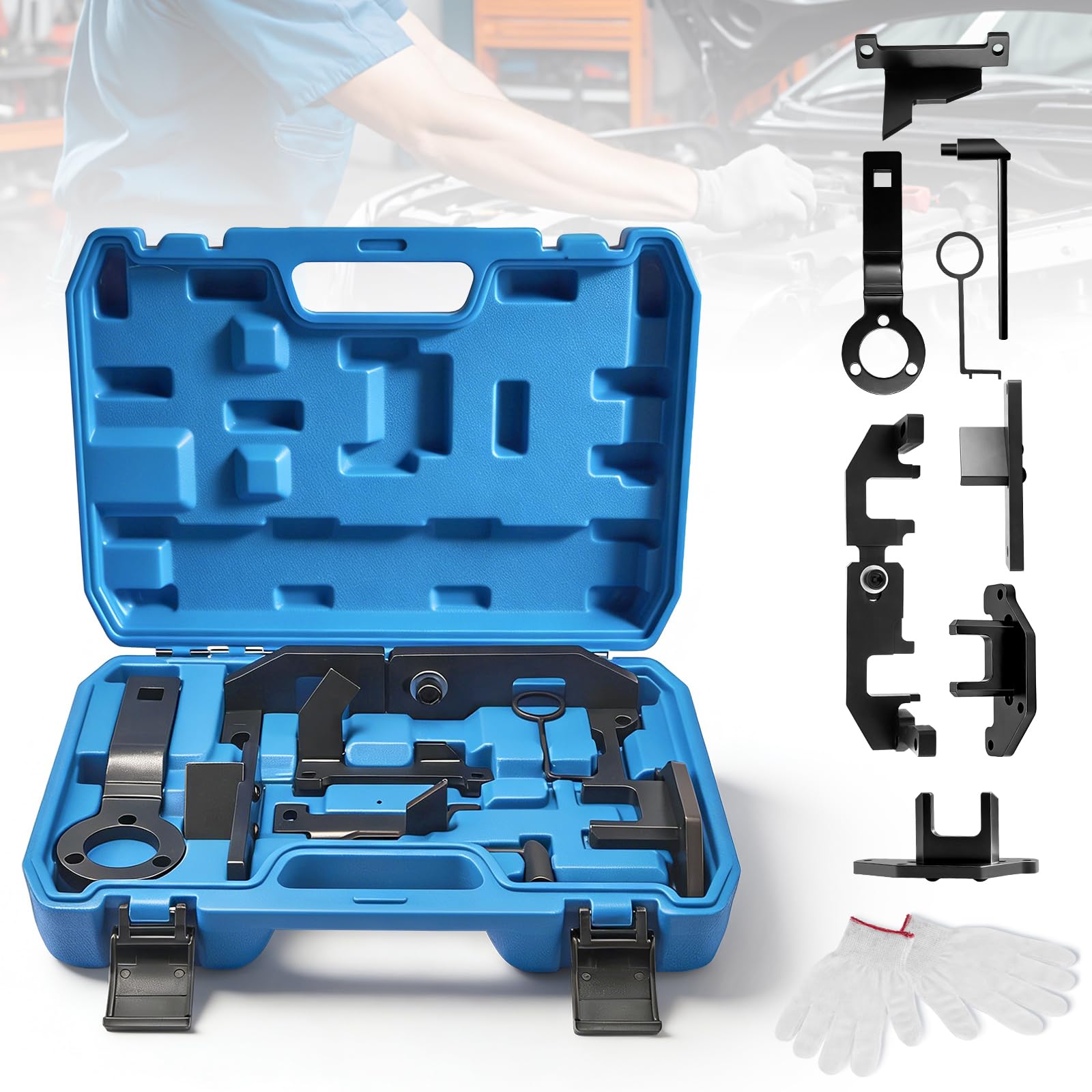 Outil de Calage et de Blocage d'Arbre à Cames Moteur, Kit de Calage de Distribution Compatible avec Citroen Peugeot Opel 1.0 1.2 VTi PureTech EB0 EB2 3 Cylindres Essence, Incl. Outil Vilebrequin