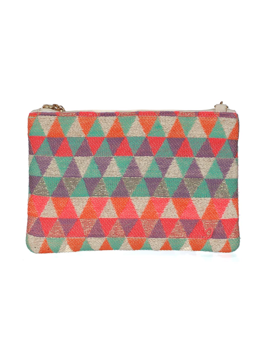 Priyaasi Multicolor Geometric Pattern Jacquard Cloth Sling Bag for Women | Stylish, Trendy, & Casual Chain Sling Bag with Zipper Closure | Detachable Strap - Image 5 thumbnail