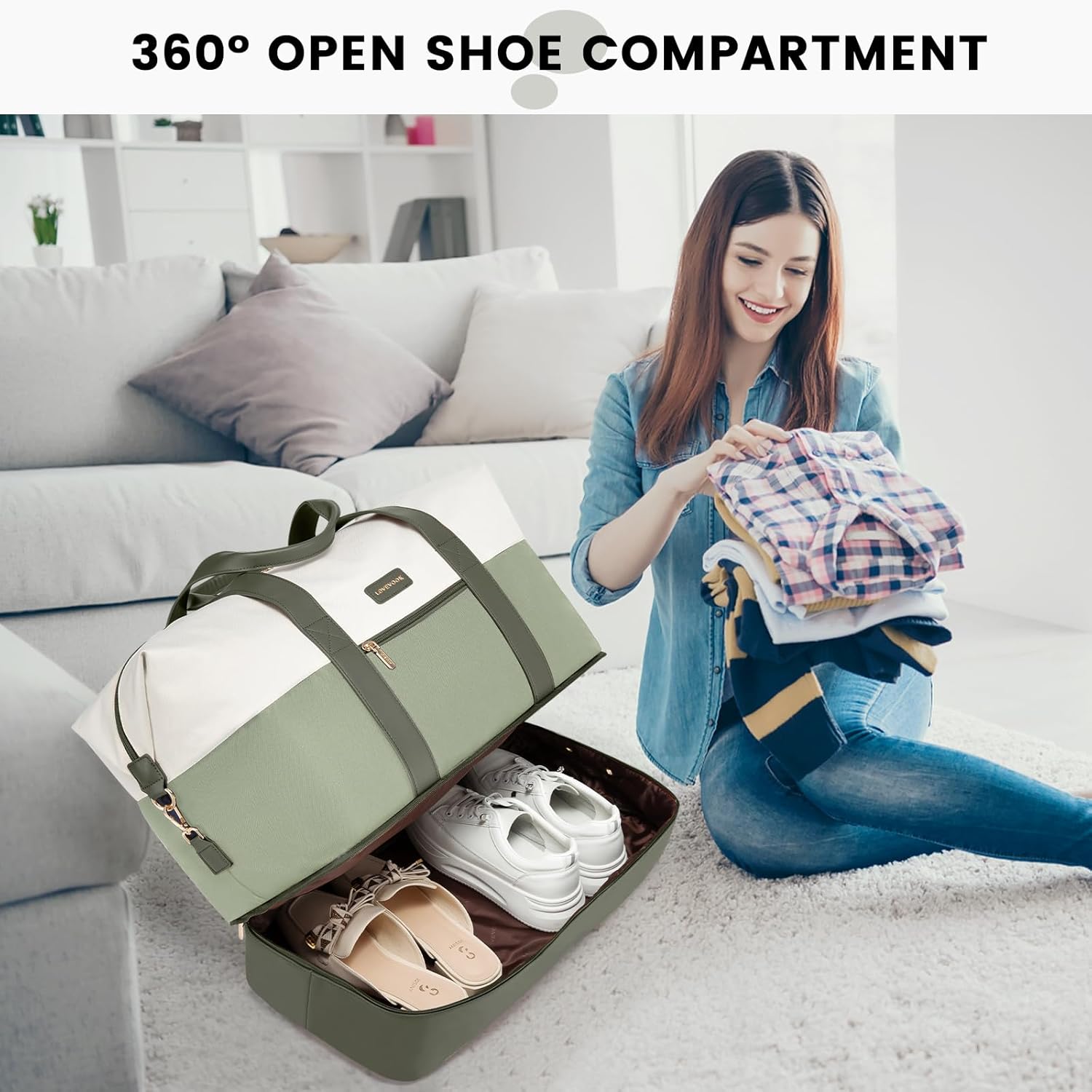 LOVEVOOK Weekender Bag, Large Travel Duffel Bag for Women with 2 Packing Cubes, Carry on Overnight Bag with Shoe Compartment, Mom Hospital Bags for Labor and Delivery - Image 6