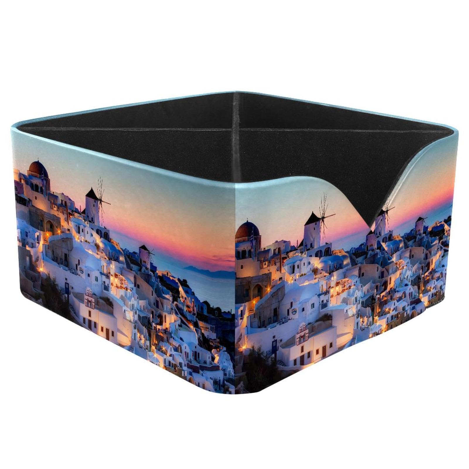 KengjuTesu Greece Santorini Caldera (4) Desktop Organizer Pen Holder, Rectangular Pencil Cup for Office, Study and Makeup Stations