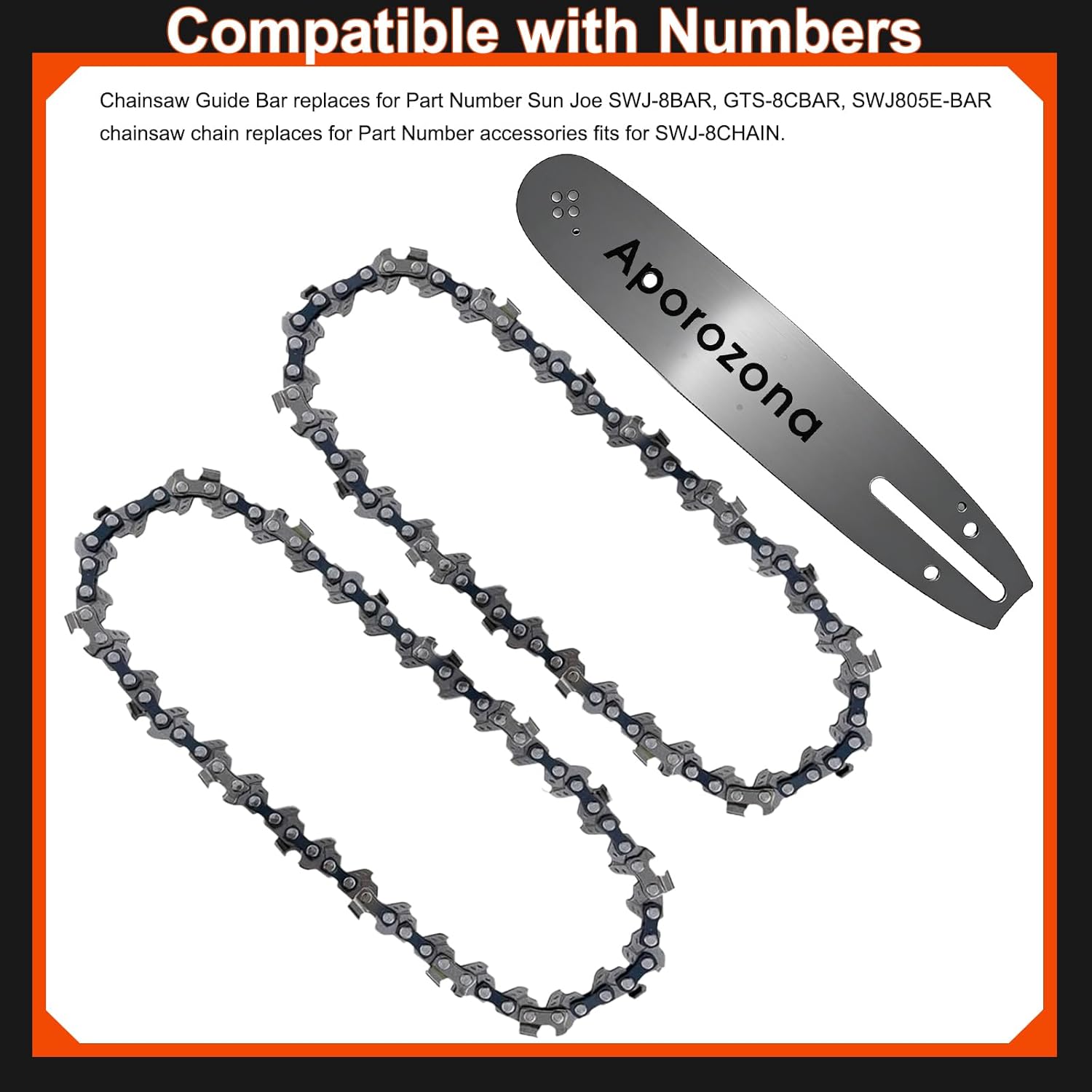 8 Inch Chainsaw Chain and Bar Combo, Replacement Chainsaw Blade For Wen 4019 4021, For Sun Joe SWJ806E GTS4002C GTS4001C SWJ802E SWJ800E SWJ805E 24V-PS8-CT, For Oregon PS750, (3/8 050 33DL 3Pcs)