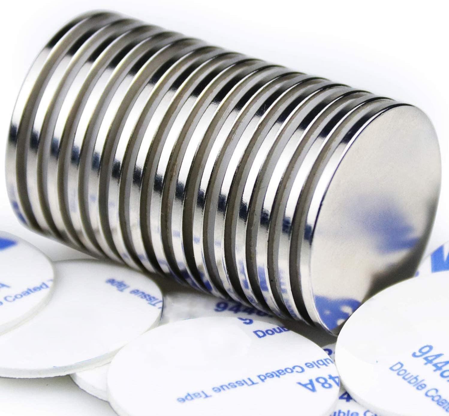 Super Strong Neodymium Disc Magnets with Double-Sided Adhesive, Powerful Rare Earth Magnet. Fridge, DIY, Building, Scientific, Craft,Office Magnets, 1.26 inch x 0.08 inch, Pack of 15