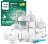 Philips Avent Natural Response Newborn Glass Gift Set - 5 x Baby Bottles, 2 x Philips Avent Ultra Soft Soother 0-6 Months, Bottle Brush, BPA Free (Model SCD879/11) - 1