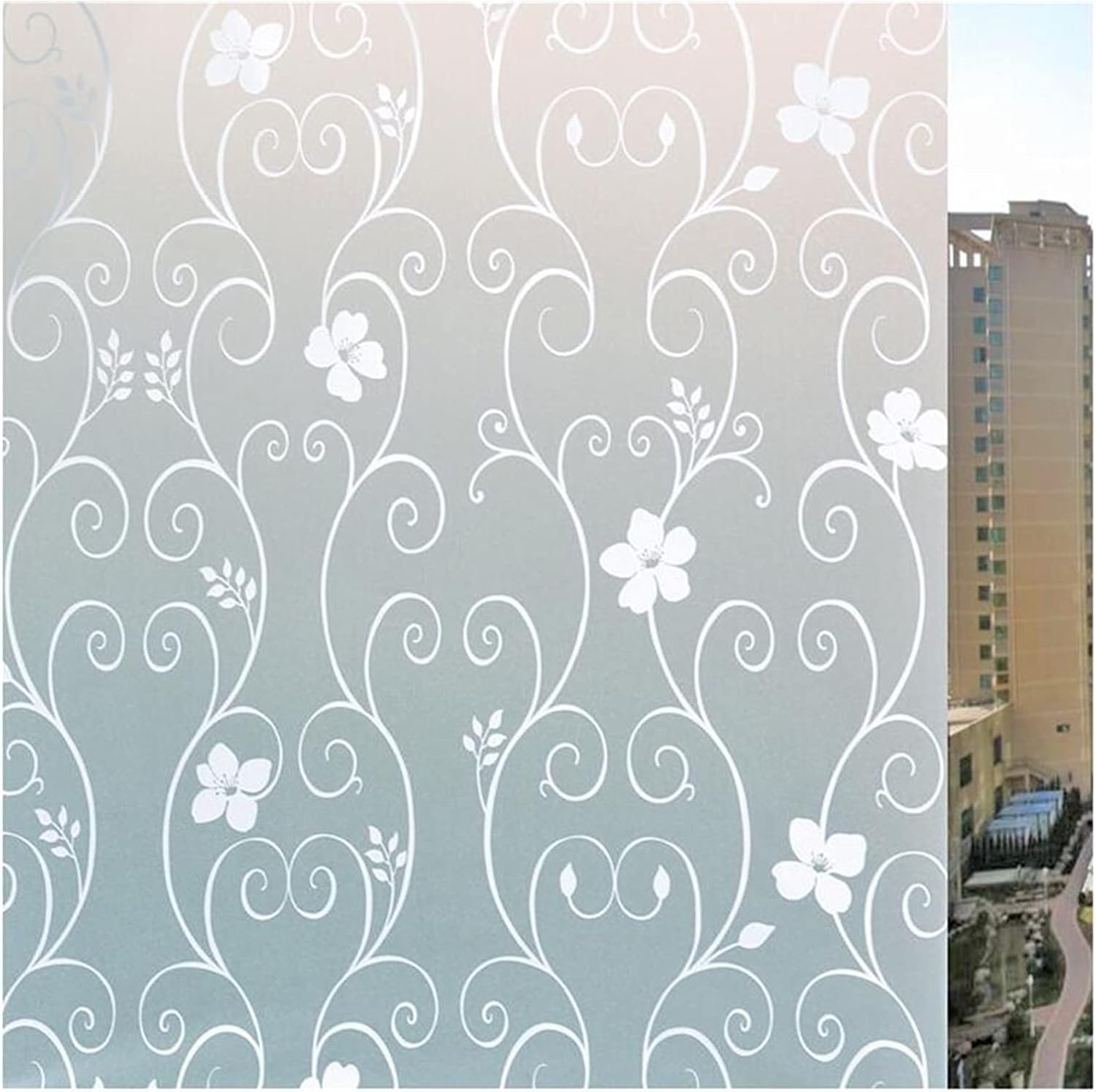 ウィンドウフィルム デコラティブステッカー、 45/90x100/200 cm ホワイト アイアンアートフラワー プライバシー 粘着