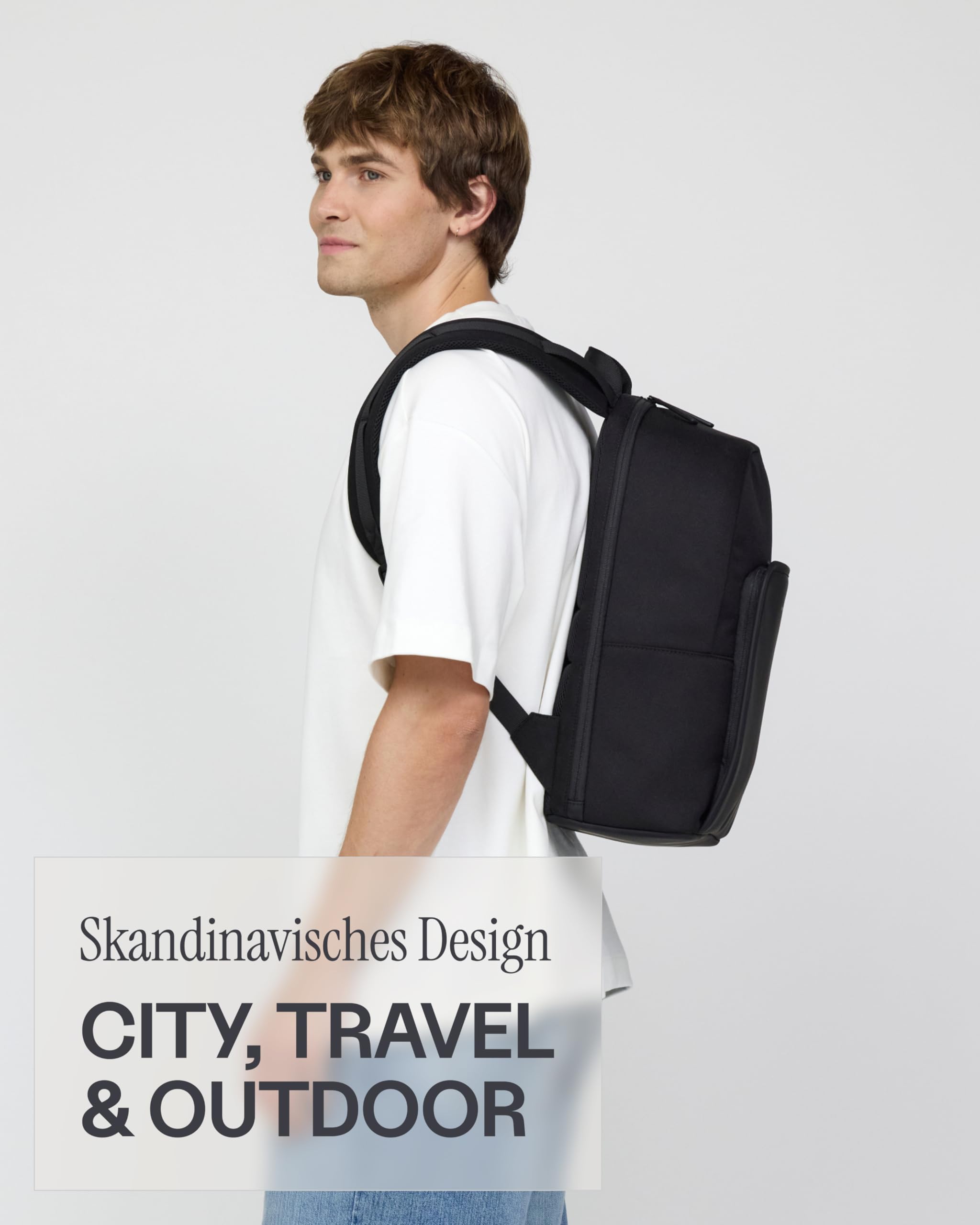 Kapten & Son Rucksack Aalborg NEW All Black 18 L | Rucksack Damen & Herren Schwarz | Handgepäck Rucksack mit 16'' Laptopfach | Backpack ideal für Uni, Arbeit, Reisen