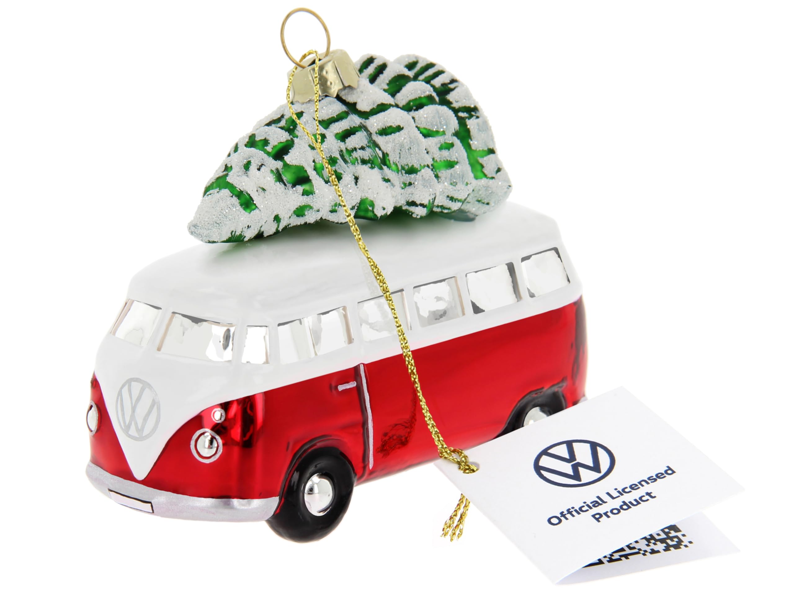 BRISA VW Collection - Volkswagen T1 Bulli Bus Glass Christmas Decoration & Decoration in Gift Box (1:40 Scale) (Red with Tree)