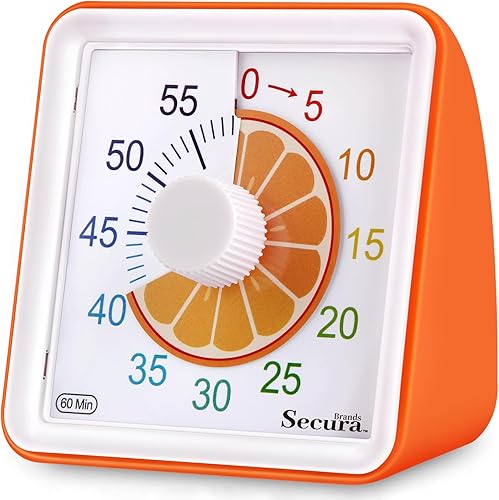Secura Brands Temporizador visual de 60 minutos, temporizador de frutas para niños, temporizador de aula, temporizador de cuenta regresiva para