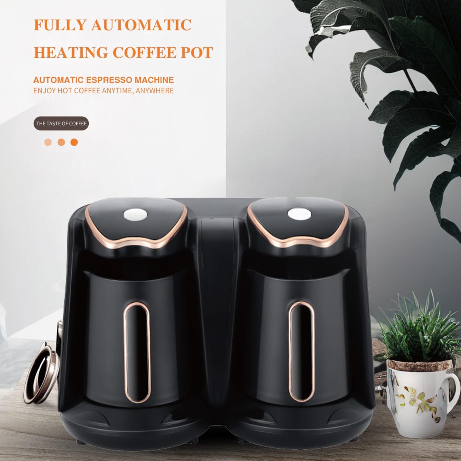 Bewinner Macchina per caffè Turco Elettrica da 1200 W, Caffettiera a Doppio Scomparto con Controllo della Temperatura Regolabile e 2 Tazze per Un'autentica Preparazione della Birra a