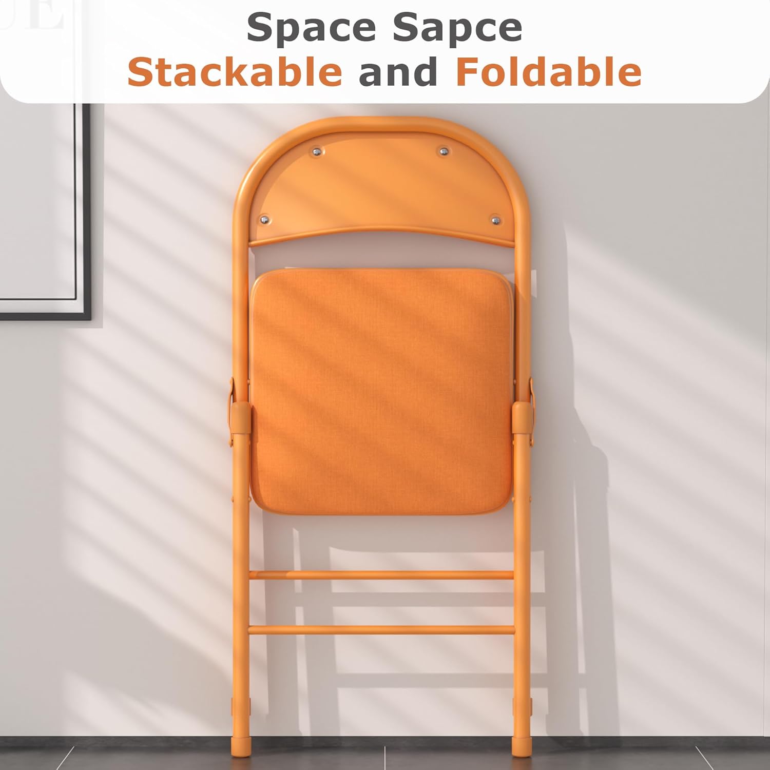VECELO Padded Folding Chairs 4 Pack, Comfortable Cushioned Seat & Backrest with Steel Frame, for Office, Indoor Outdoor, Commercial Events, Orange