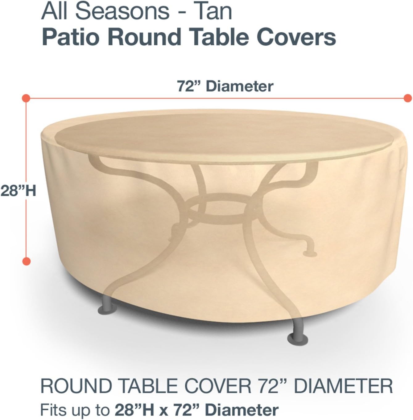 Budge All Seasons Round Patio Table Cover Lightweight, UV-Resistant, Extra Large, Tan