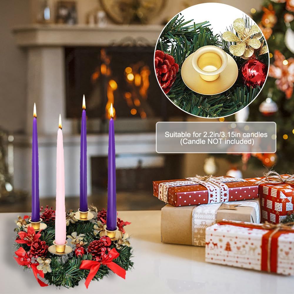 Couronne de l'Avent de Noël de 30,5 cm - Bougeoir de l'Avent artificiel avec ruban - Pommes de pin - Pour l'Avent, la pièce maîtresse, les vacances, Noël, la décoration de la maison - Pas de bougies