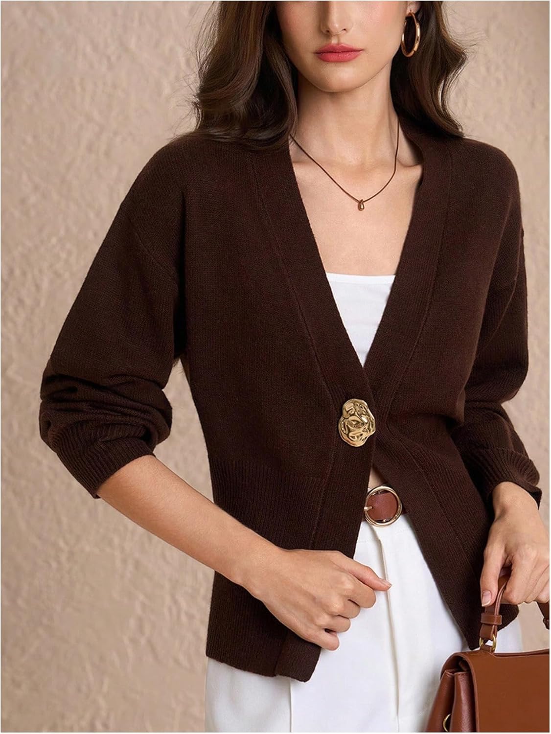 Verdusa Women's Button Up Cardigan Sweater Business Casual Outfits Long Sleeve Deep V Neck Knit Outerwear Elegant Dressy Tops - Image 4