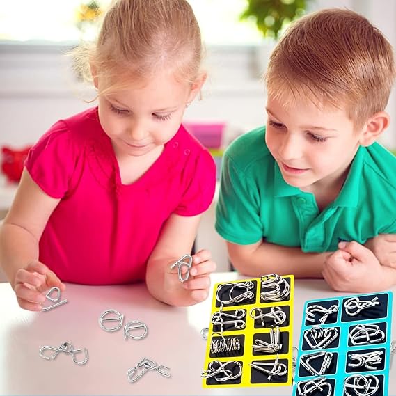 24Pcs Metal Brain Teaser Puzzles Toy, Mind Metal Puzzles for Kids, Basket Stocking Stuffers Ring Magic Trick Toy for Kids Adults Challenge Indoor Outdoor Decor (B)