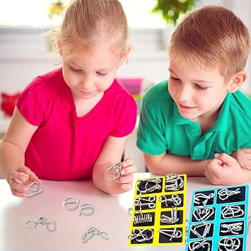 24Pcs Metal Brain Teaser Puzzles Toy, Mind Metal Puzzles for Kids, Basket Stocking Stuffers Ring Magic Trick Toy for Kids Adults Challenge Indoor Outdoor Decor (B)