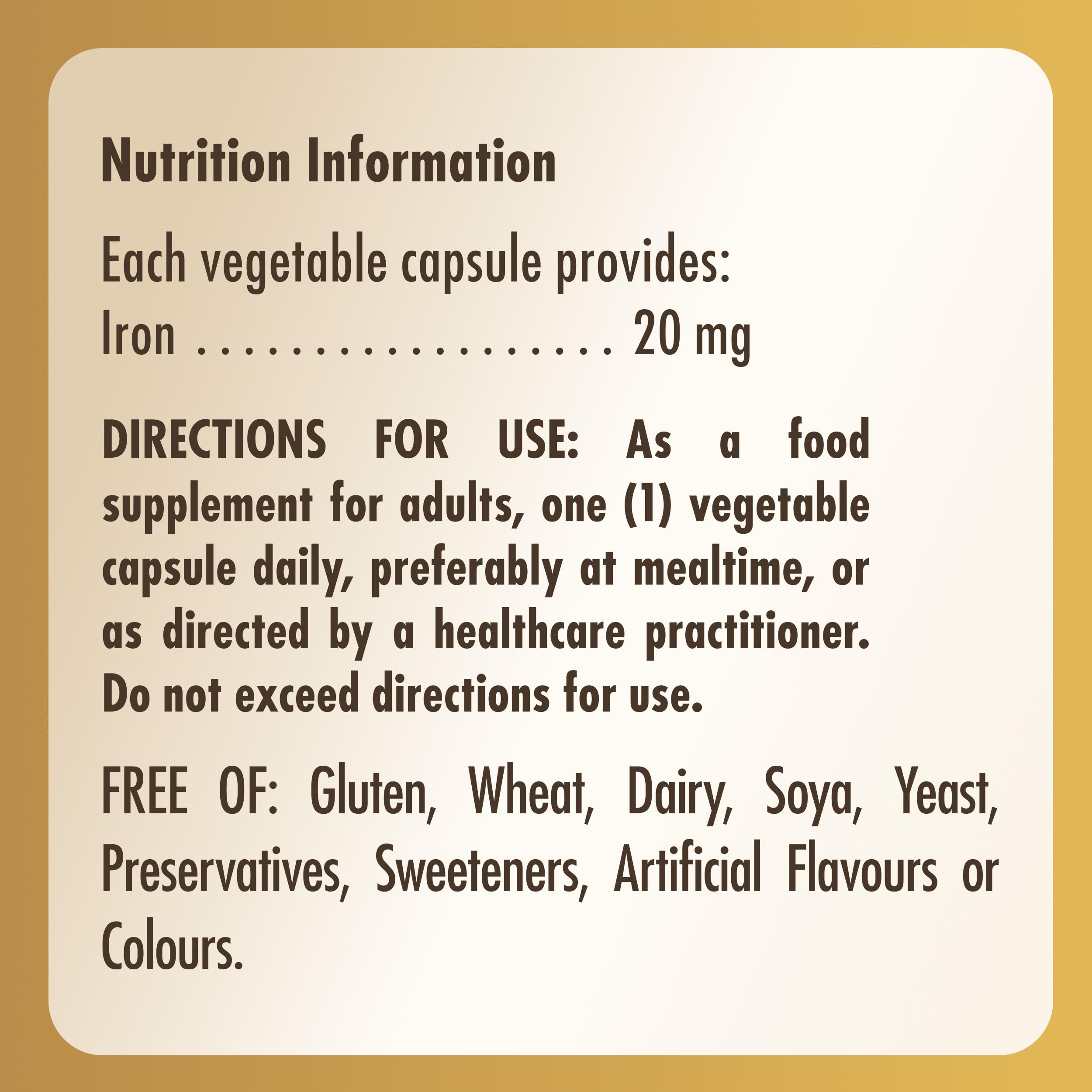 Solgar Gentle Iron (Iron Bisglycinate) 20 mg Vegetable Capsules - Pack of 90