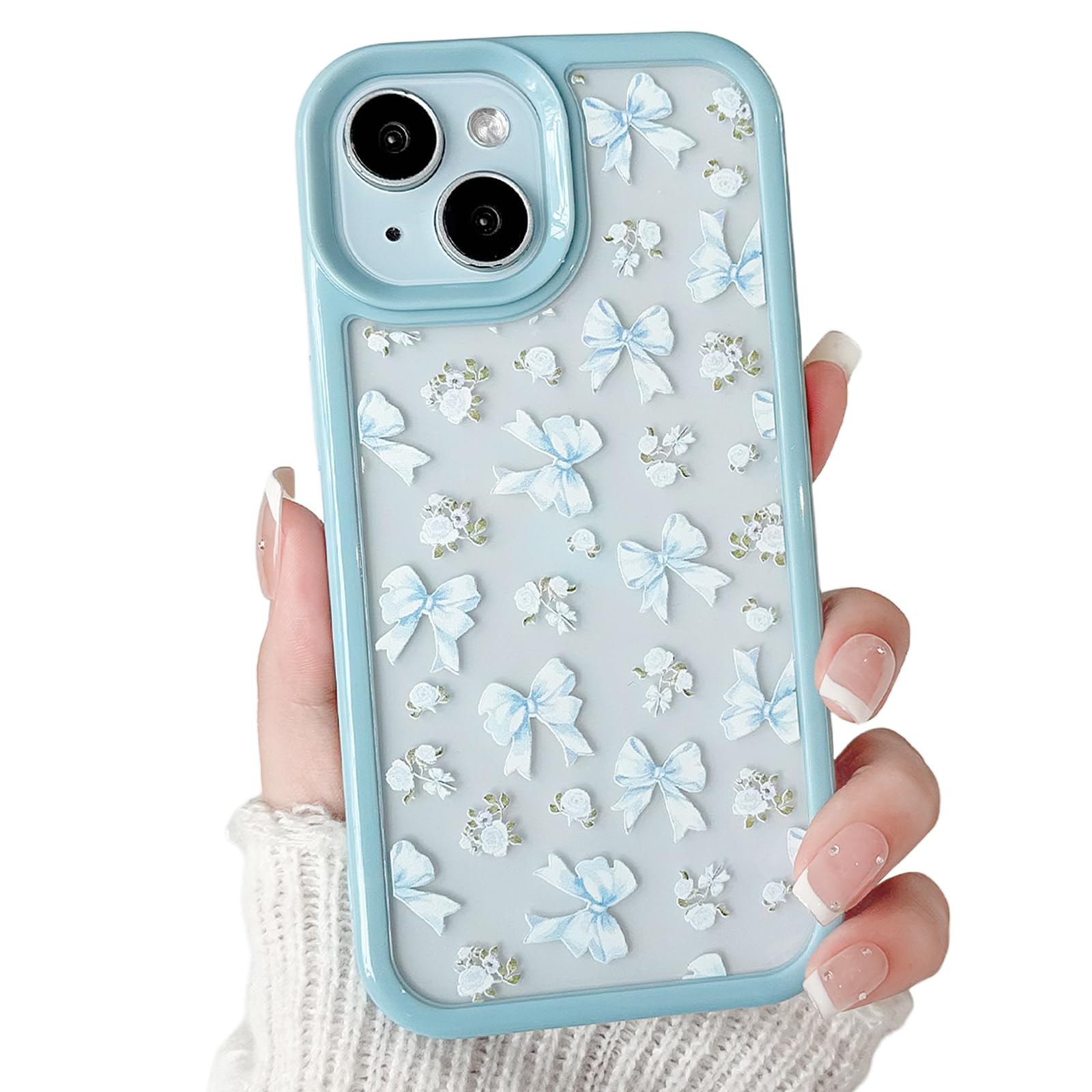 Lovmooful Compatible for iPhone 15 Case Cute Clear Bowknot Ribbon Flower Floral Design with Bumper Protector for Girls Women Soft TPU+PC Shockproof