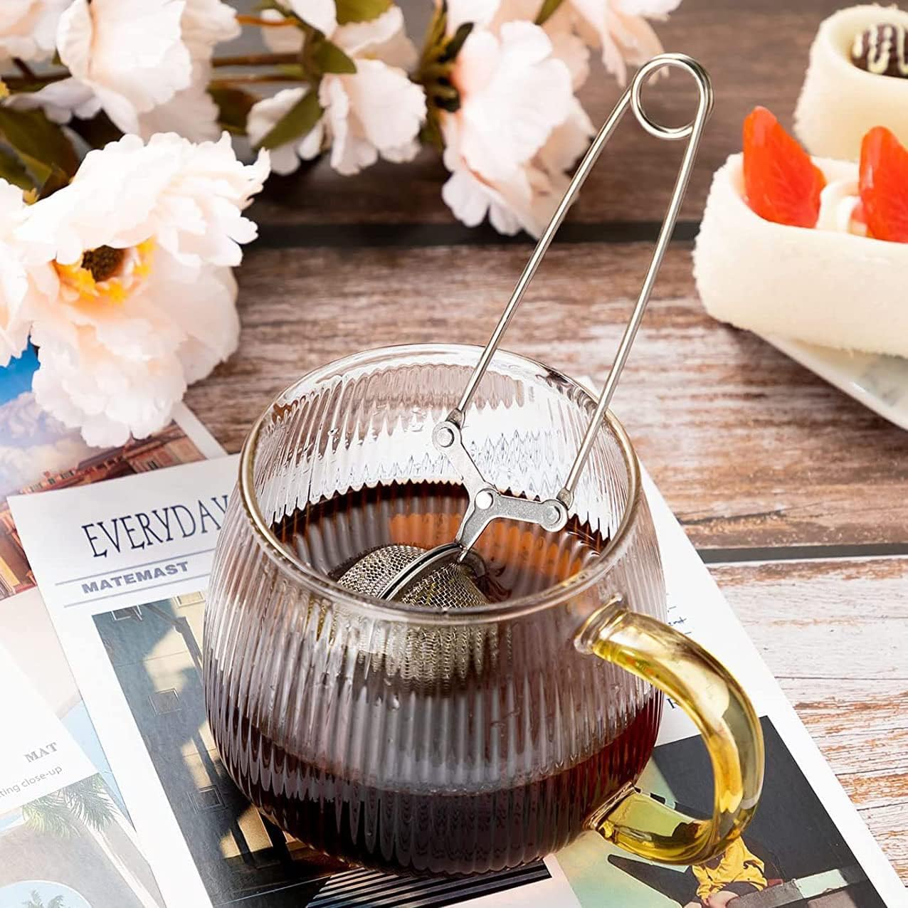 Mesh Tea Ball Tea Infuser (5 Pack), Stainless Steel Tea Ball Strainer Filters Loose Leaf Tea Steeper with Long Handle, Tea Fine Mesh Balls Filter Infusers for Loose Leaf Tea, Spices and Seasonings