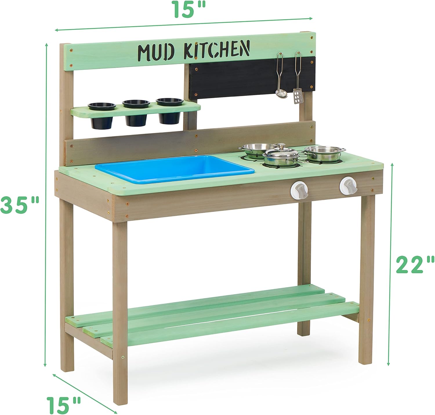 Mederra Kids Play Kitchen, Wood Mud Kitchen with Water Play Set & Cooking Toys for Outdoor, Gift for 3~8