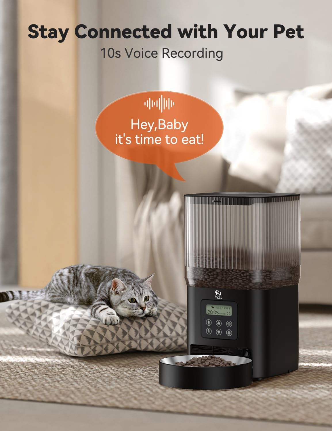 Automatic Cat Feeders, Timed Dog Feeder with Stainless Steel Bowl, 5L Programmable Control 1-6 Meals Per Day, Pet Dry Food Dispenser for Cats and Small Medium Dogs - image 3