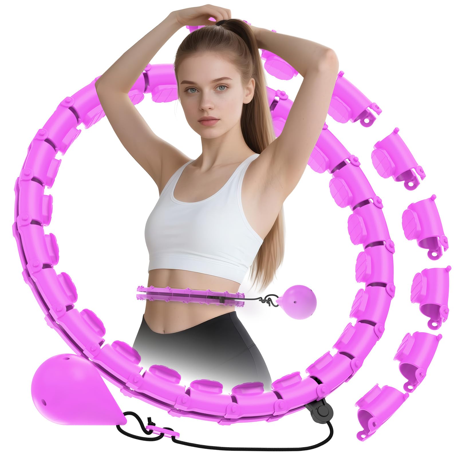 JLoibao Smart Hoop Reifen Erwachsene mit Gewicht Kugel, 24 Knoten Umfang (74-120cm) Abgebauter Fitnessreifenl, Hullahub Reifen Zum Abnehmen für Erwachsene und Anfänger