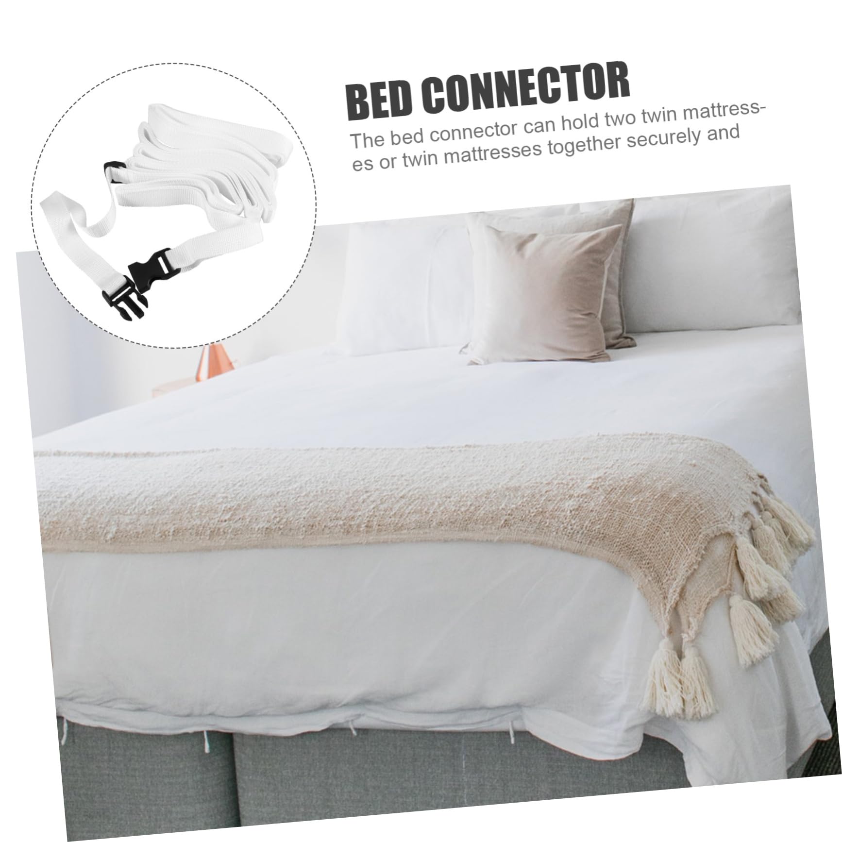TOPBATHY Ceinture de Connexion pour Lit Jumeau en PP Boucle Réglable | Blanc, Sangle en Webbing PP, Design à Boucle Réglable, Usage Hôtels et Chambres d'Hôtes