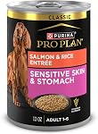Purina Pro Plan Sensitive Skin & Stomach Wet Dog Food, Salmon & Rice - 368 g Can (12 Pack)