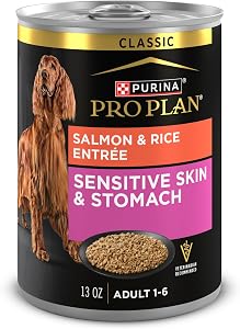 Purina Pro Plan Sensitive Skin & Stomach Wet Dog Food, Salmon & Rice - 368 g Can (12 Pack)