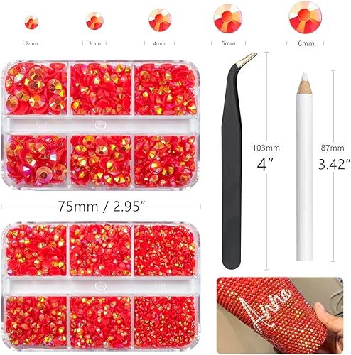 Miniatura 4 de 3060 diamantes de imitación de resina AB rojos para manualidades, diamantes de imitación de resina rojo Siam AB con parte trasera plana de 0.079 in,