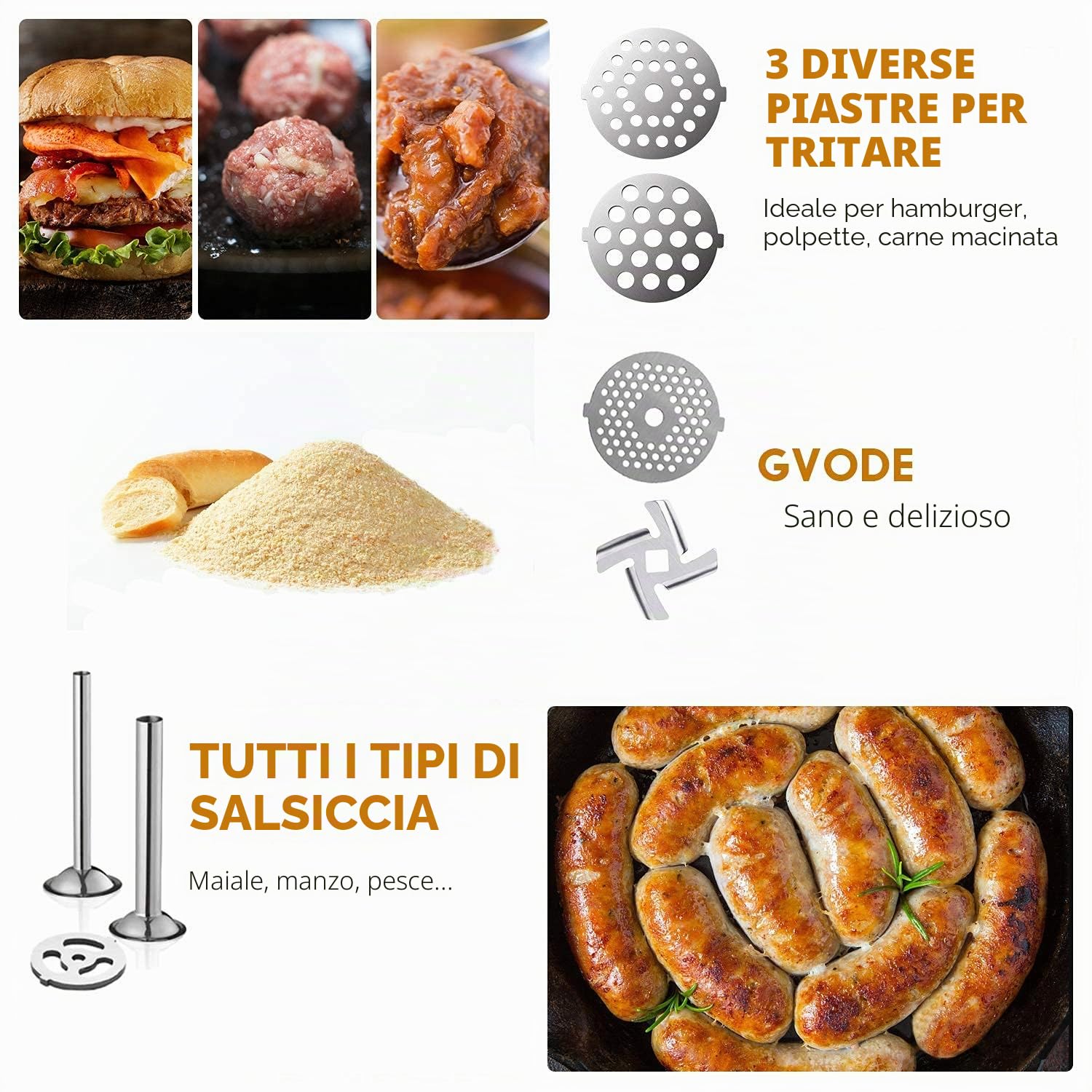 GVODE Accessorio Tritacarne per KitchenAid, Incluso Riempimento Salsicce, Perfetto Accessorio Tritacarne in Acciaio Inox per KitchenAid