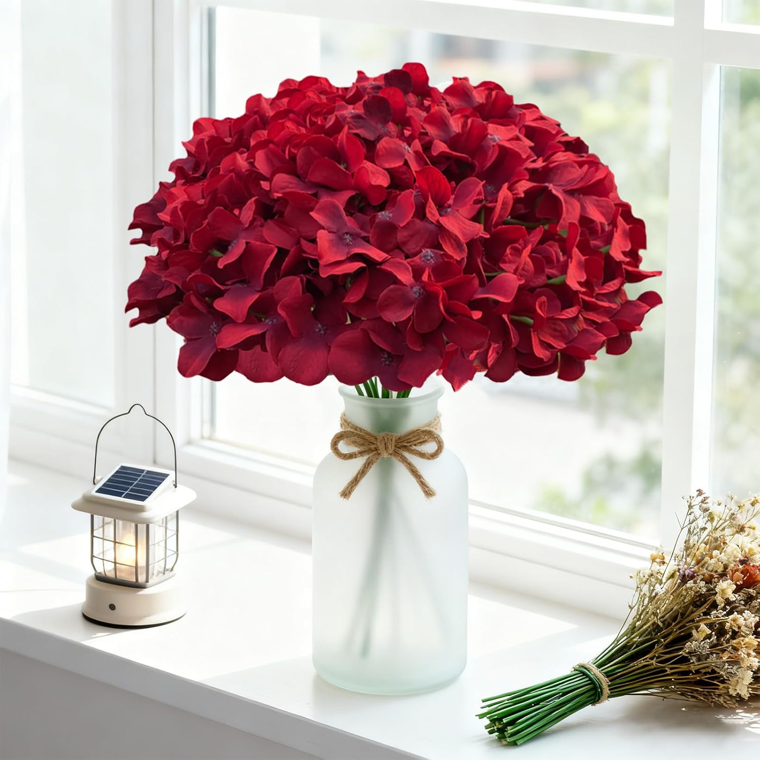 Red Hydrangea Artificial Flowers Bulk, 60 Pcs Faux Hydrangea Flowers Heads, Artificial Fake Silk Hydrangea Flowers with Stems, Red Flowers Artificial for Decoration Wedding Décor