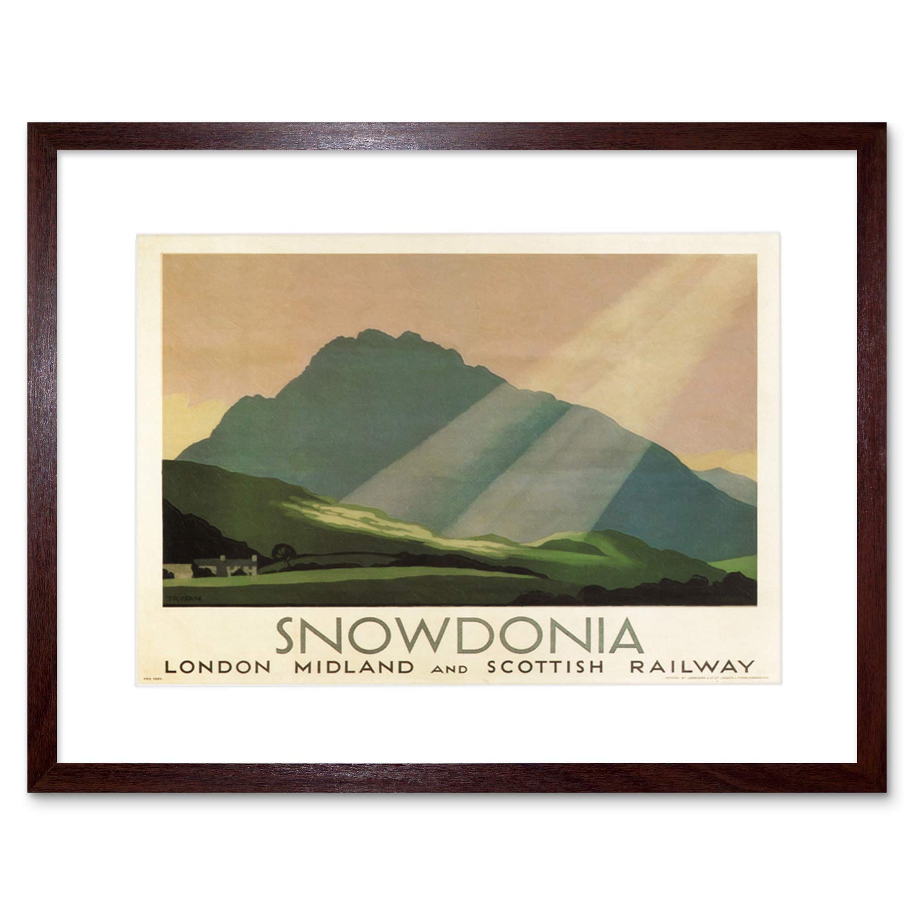 Wee Blue Coo Travel Ad Railway Rail Snowdonia Wales Mountain Sun Framed Wall Art Print