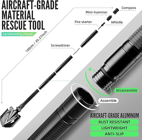 Miniatura 5 de Zune Lotoo Tactical Shovel Survival Tool, 18 in 1 Small Camping Shovel Folding Multitool Compact Entrenching Tool Heavy Duty for Hiking Backpack