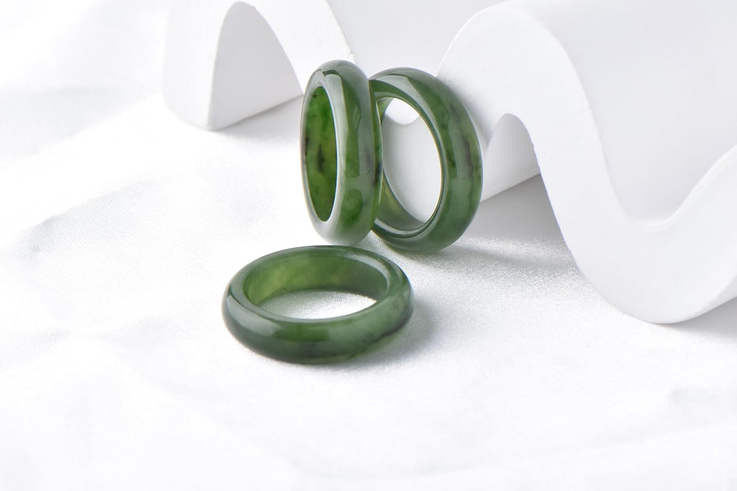 5-6mm 7-8mm Width Natural Hotan Jade Rings Good Luck Jewelry Natural Green Jade FengShui Ring for Women Men Unisex with Gift Box