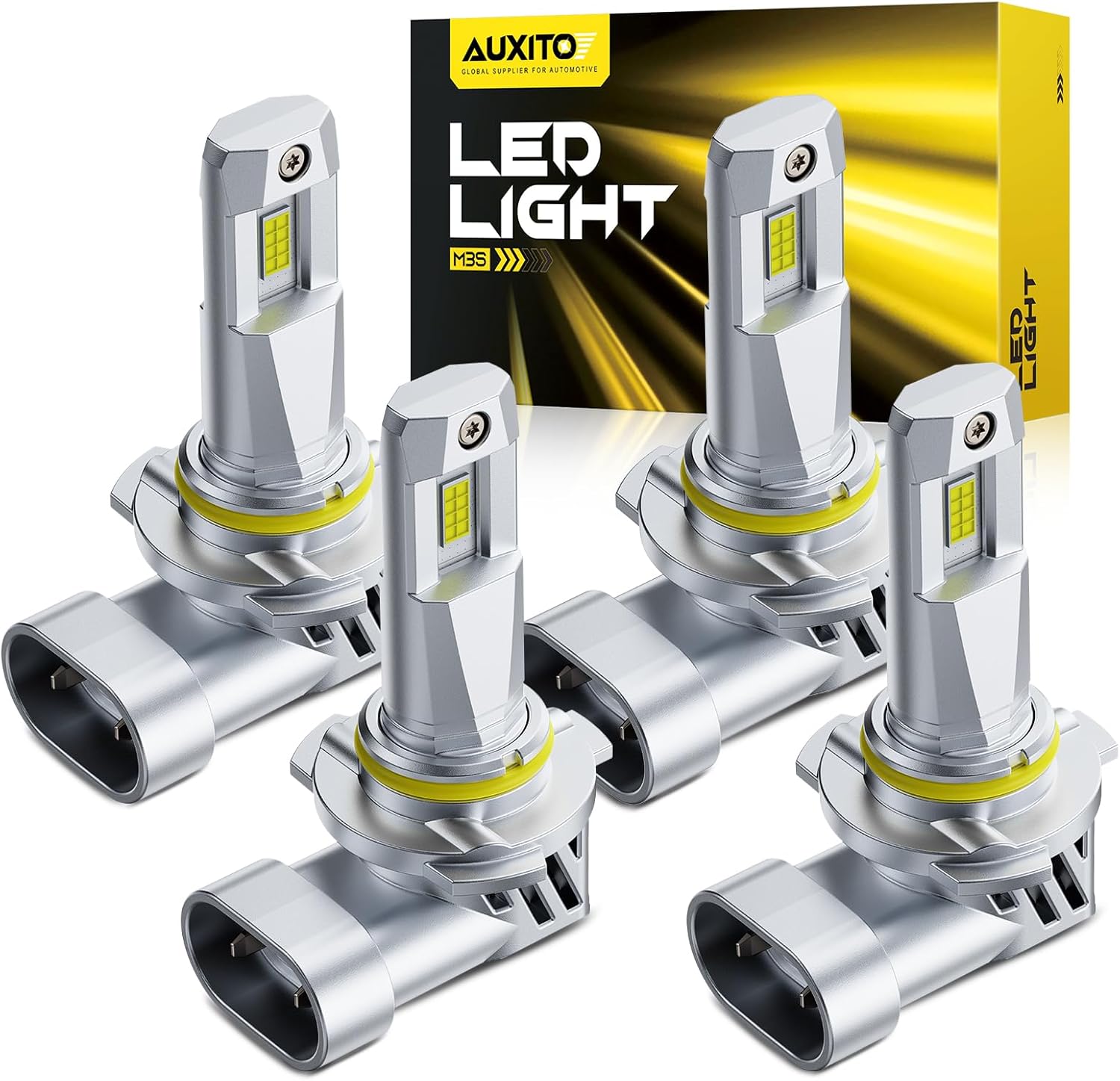 AUXITO 9005/HB3 & 9006/HB4 Light Bulbs Combo, 6500K Cool White Fog Lights, Cooling Fan, Non-polarity, Pack of 4