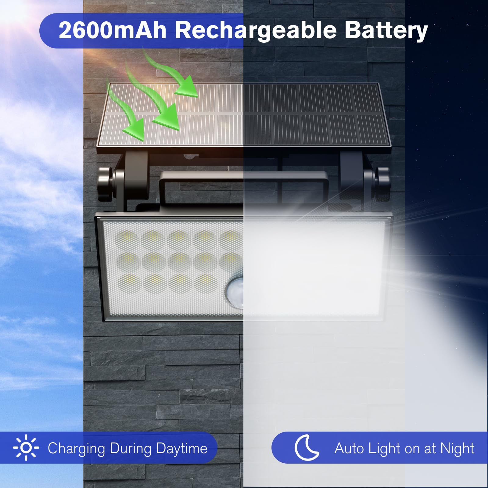 112 LED Luce Solari Esterno, IP65 Impermeabile Faretto Led Da Esterno Con Sensore Di Movimento, 3 Modalità Lampada Solare da Esterno per Giardino, Patio e Garage 1 Pezzi, Bianco Freddo - 1 Pezzi